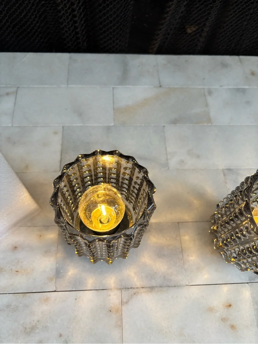 Crystal Beaded Glass Votive Candle Holders - with gold accent bottom.